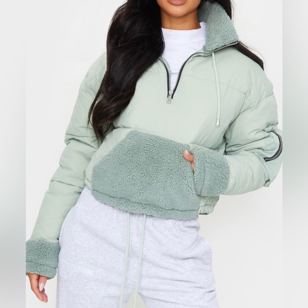 NEW Pretty Little Thing Sage puffer vest/jacket size 2 (S)
